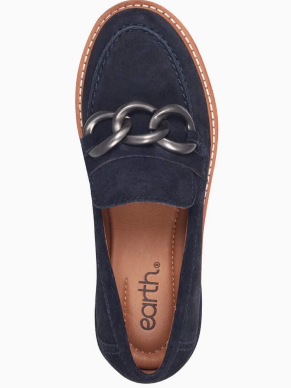 Earth Navy Blue Suede Zalor Chain Detail Lug Sole Slip On Loafers Women’s Size 8 - Picture 2 of 13